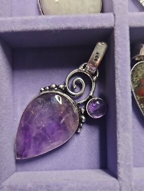 Sterling Silver Amethyst Teardrop Pendant - Purple